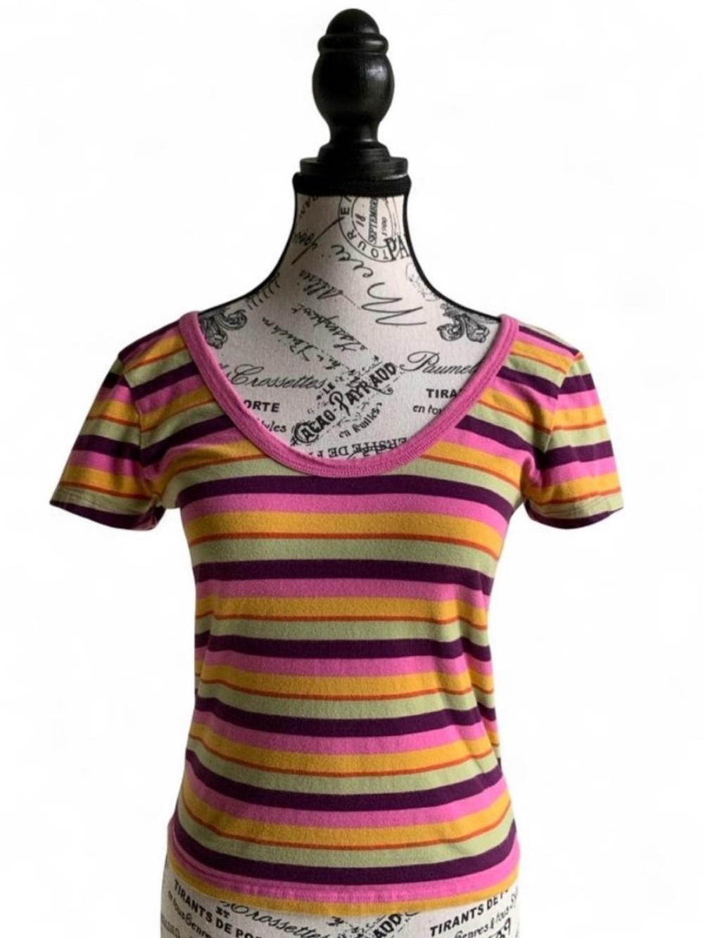 ABOUND Cotton Stretch Striped Scoop Neck Short Sleeve T-Shirt Women’s Size M Y2K